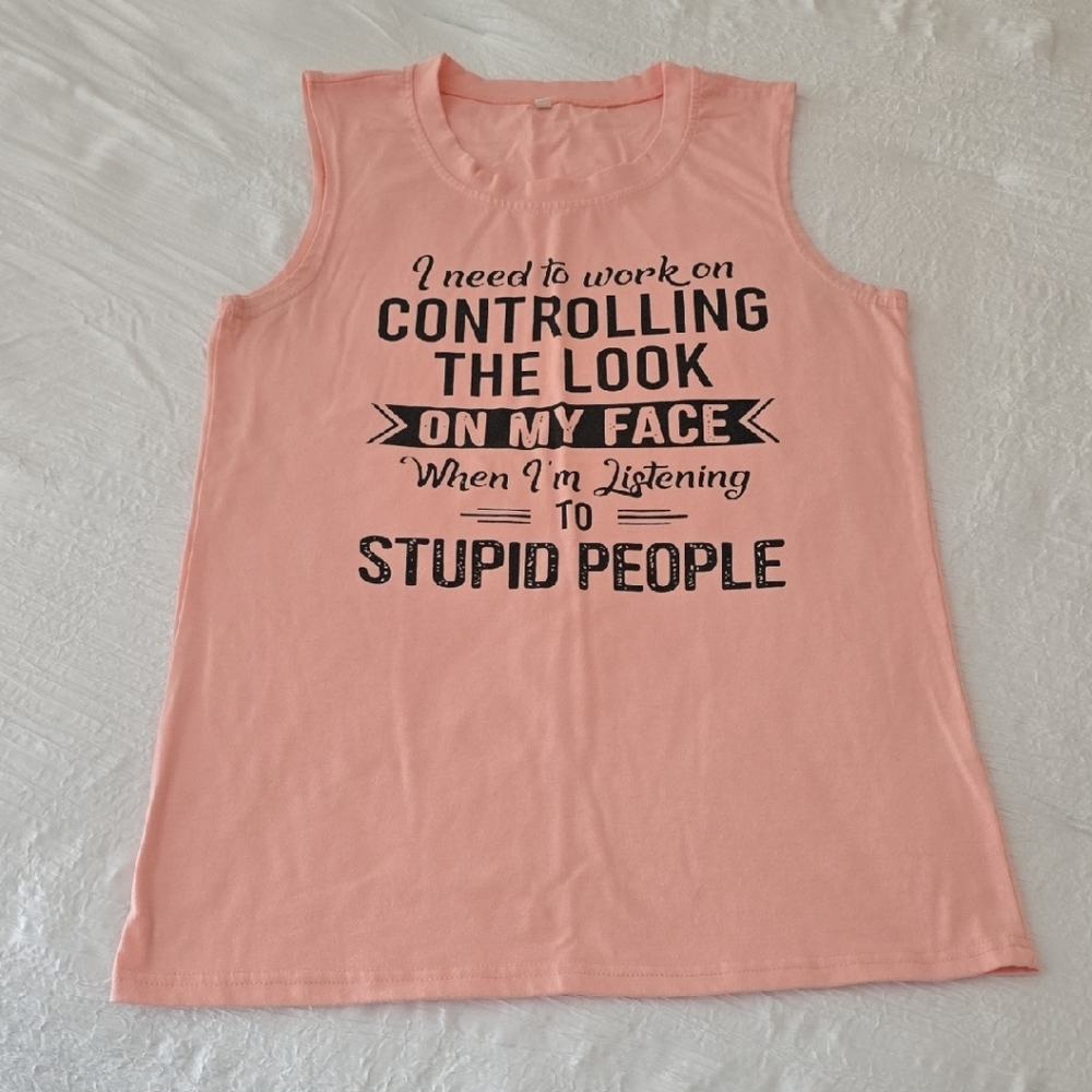 Vintage Pink and Orange Muscle Tee with Humorous Print